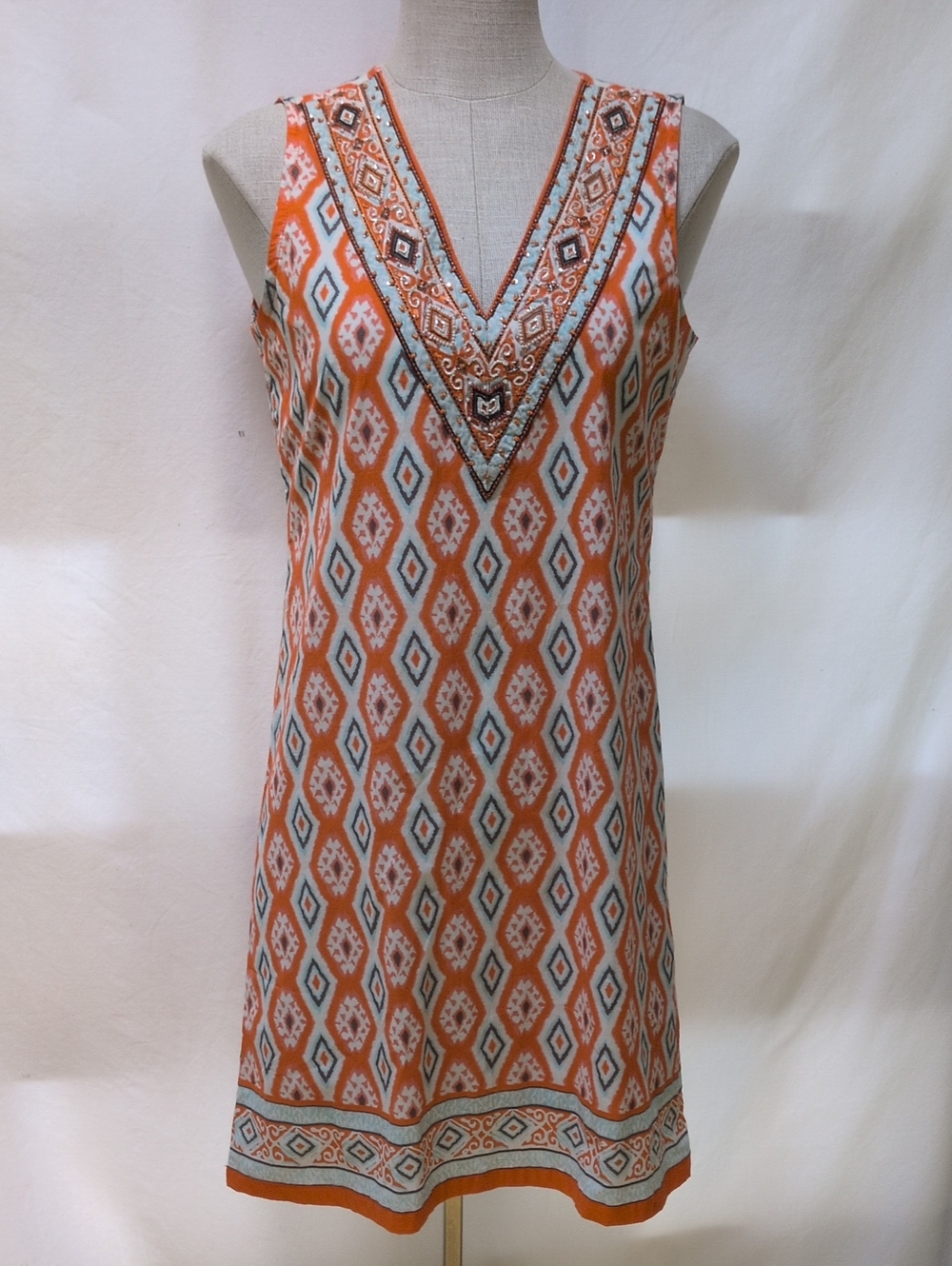 Bella Tu Sheath Dress With Embellished V Neckline